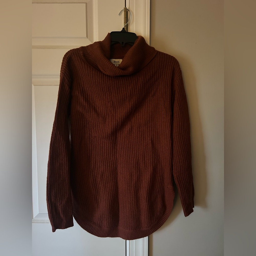 Women's iKnit Orange Cowl Neck Sweater